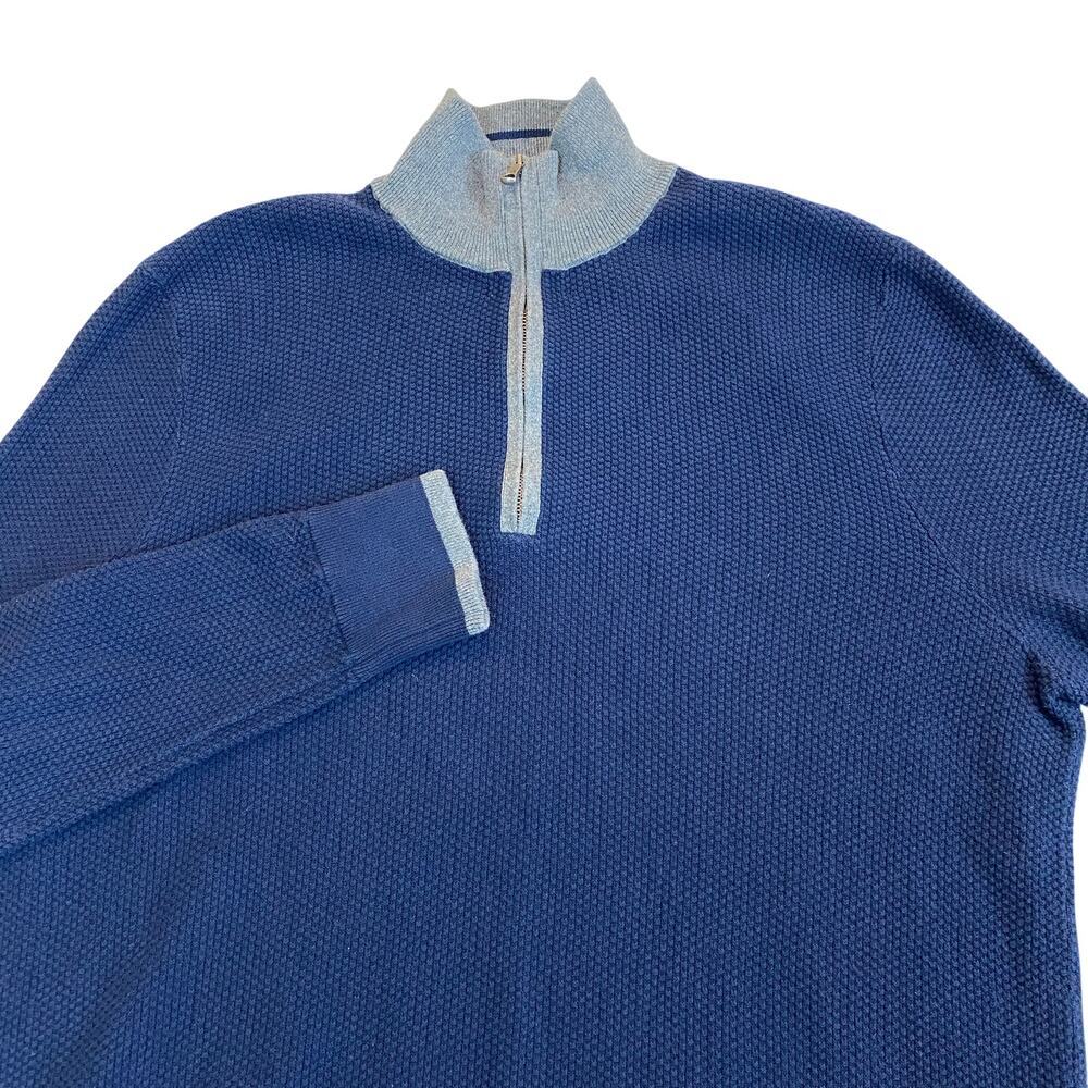 Brooks Brothers 1/4 Zip Waffle Knit Pullover Sweater Men L Navy Cotton Mock Neck